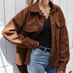 Brown Boyfriend fit oversized shacket jacket coat